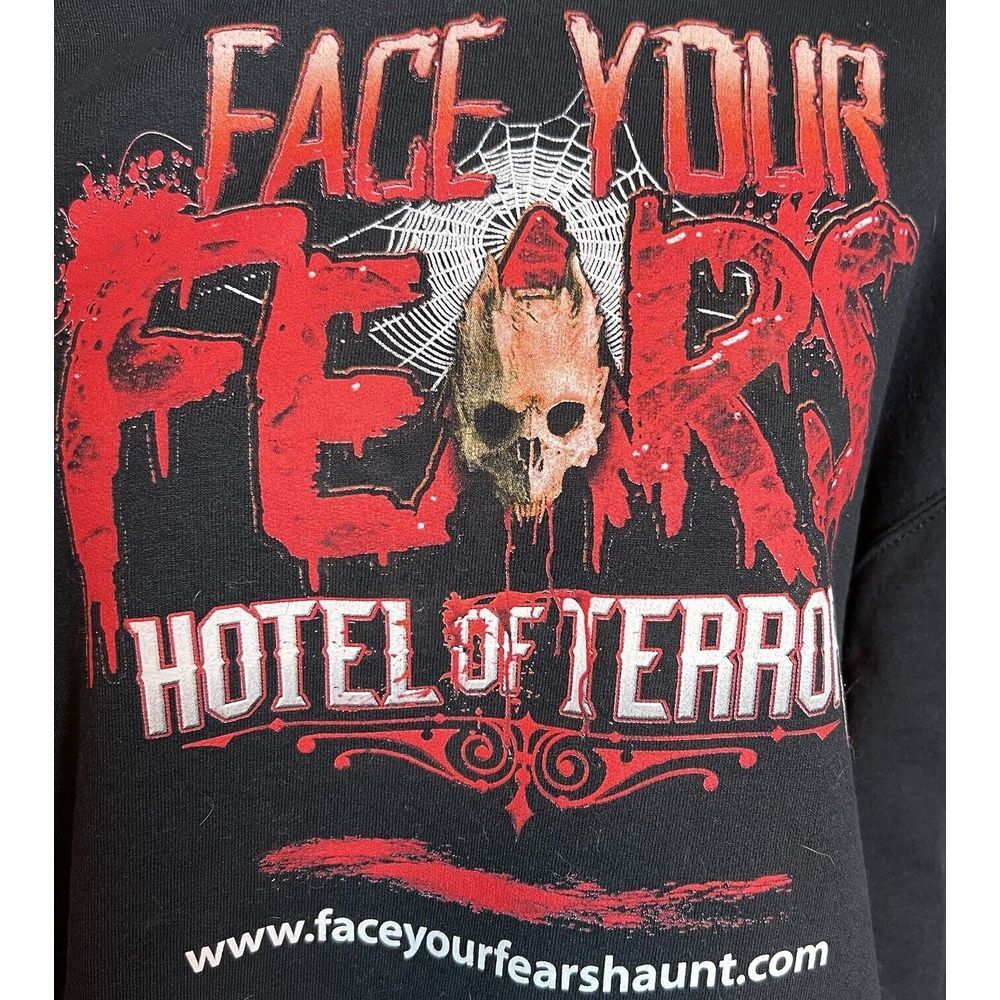 Hotel Of Terror Black Large Hoodie  Face Your Fears Haunt Sweatshirt Springfield